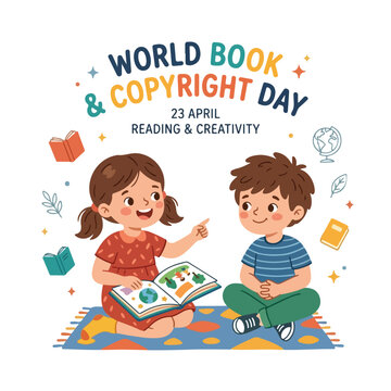 vector of 2 children student celebrating "World Book and Copyright Day" 007