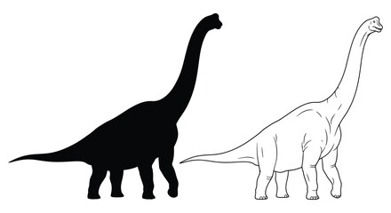 Two long necked dinosaurs one in solid black presented as a silhouette © MdShifulIslam
