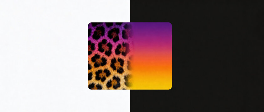 Abstract leopard print pattern with vibrant gradient and contrasting backgrounds