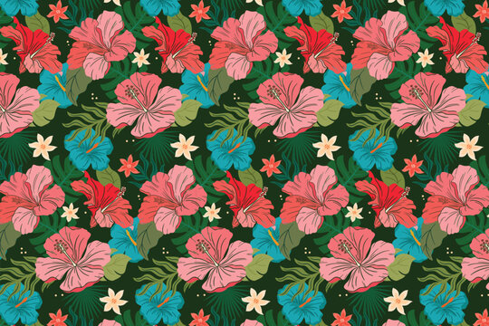 Tropical Hibiscus Hawaiian Floral Pattern