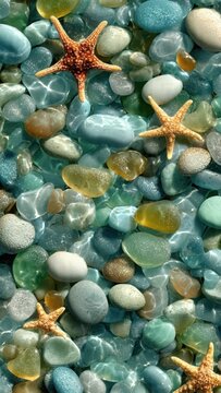 Starfish on Colorful Seaglass Pebbles