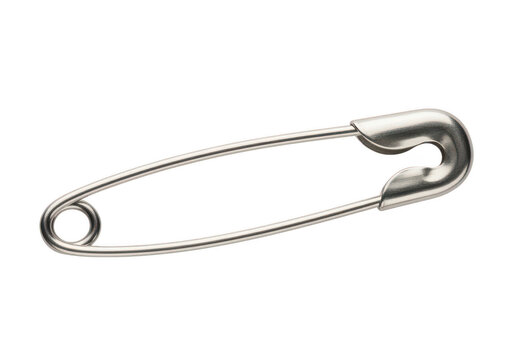Silver safety pin with a closed loop isolated on transparent background