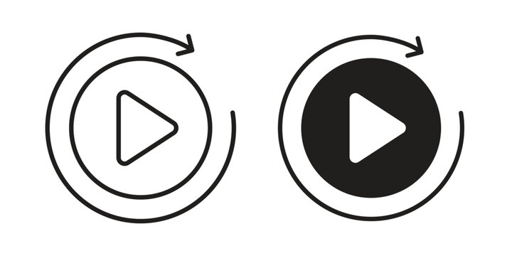Replay icon clipart symbol isolated on white background. Flat and stroke designs.