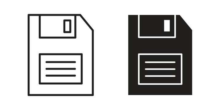 Save file icon clipart symbol isolated on white background. Flat and stroke designs.