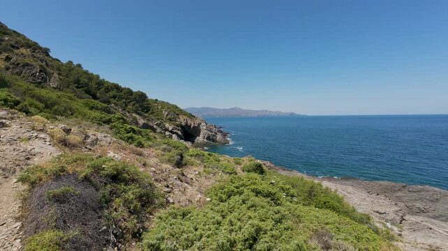Scenic rocky coastline view of the blue mediterranean sea