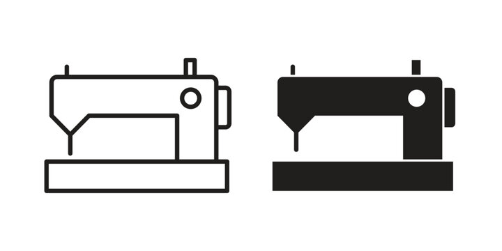 sewing machine icon clipart symbol isolated on white background. Flat and stroke designs.
