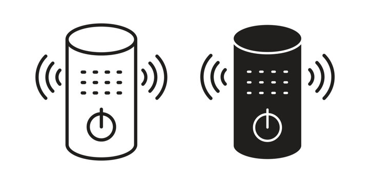 Smart speaker icon clipart symbol isolated on white background. Flat and stroke designs.