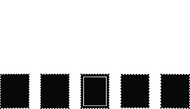 Five black postage stamps with one outlined white