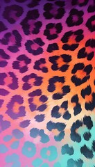 Obraz premium Vibrant leopard print pattern with a colorful ombre background transitioning through purple, pink, orange, and teal