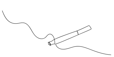 Obraz premium A lit cigarette. One continuous line drawing. simple linear style Doodle Editable stroke.