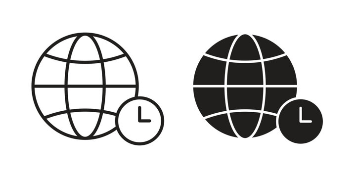 Time zones icon clipart symbol isolated on white background. Flat and stroke designs.