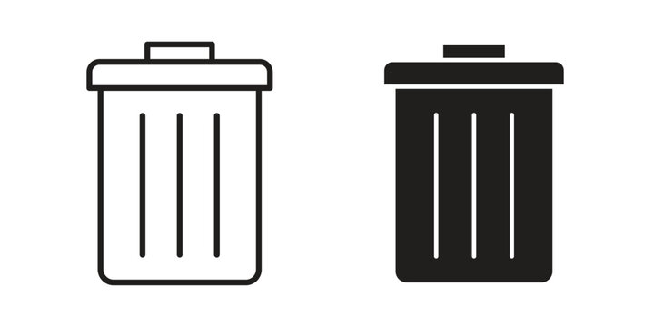 Trash Bin icon clipart symbol isolated on white background. Flat and stroke designs.