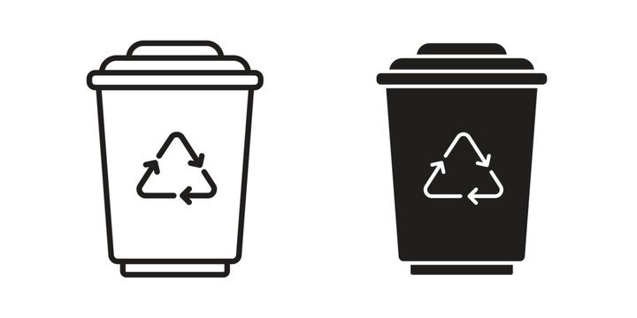 Trash compactor icon clipart symbol isolated on white background. Flat and stroke designs.