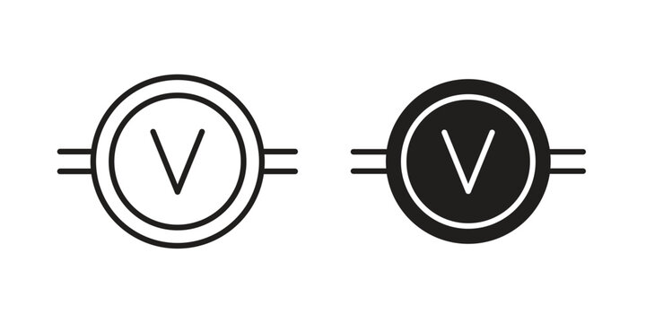 Voltmeter icon clipart symbol isolated on white background. Flat and stroke designs.