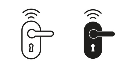Wireless door lock icon clipart symbol isolated on white background. Flat and stroke designs. © shamim