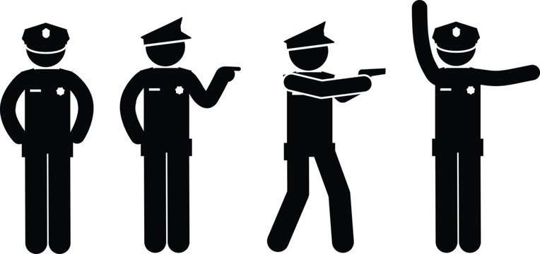 A collection of police officer stick figures in various poses and actions