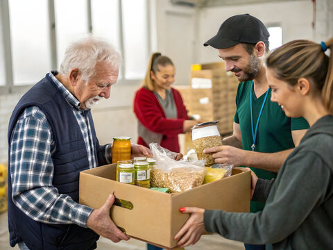 Volunteers Distributing Food at Center