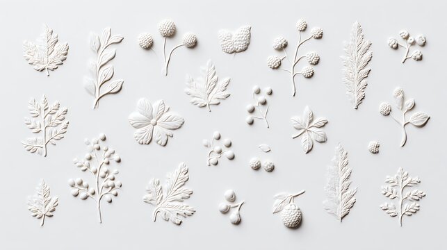 White monochrome floral relief decorative surface high resolution picture