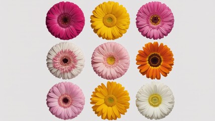Fototapeta premium Colorful gerbera daisies in various shades and arrangements displayed