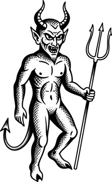 A detailed illustration of the devil standing on a transparent background