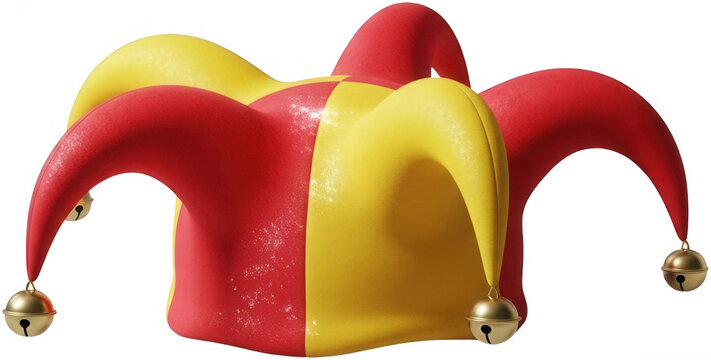 Red Jester Hat png Yellow Fools Cap cutout Colorful Harlequin Hat png Vibrant Clown Hat cutout Playful Costume Headwear png Festive Party Accessory cutout isolated transparent background image