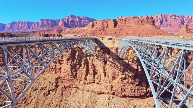 Historic Navajo Bridge and Modern Bridge over Colorado River in Marble Canyon Arizona