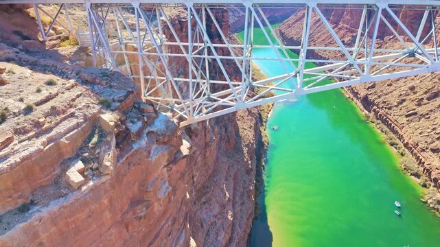 Historic Navajo Bridge and Modern Bridge over Colorado River in Marble Canyon Arizona