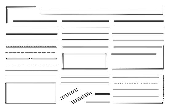 Hand drawn doodle vector set of double parallel lines, playful sketchy ink pen line accents, borders, dividers, and decorative elements for creative designs