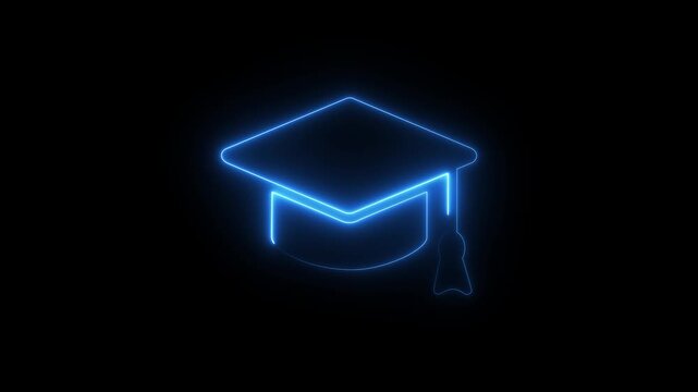 Neon line Graduation cap icon. Glowing neon academic hat, looped slow flashing. Graduation cap icon graduation cap and diploma line icon animation on background 4k animation video.