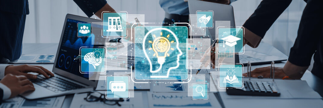Innovative Business Meeting with Technology, Collaboration and Digital Interfaces Showcasing Ideas, Growth and Insightful Discussions in a Modern Workspace Sigmoid