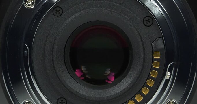 Photo lens mount. Cinema 4K 60fps zoom-out close-up shot video