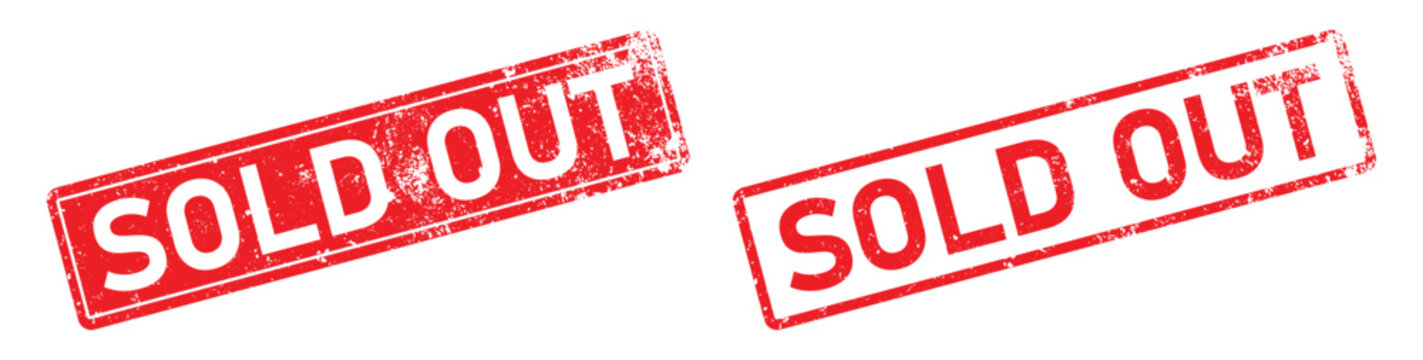 Two Red Sold Out Rubber Stamp Illustrations in White Background