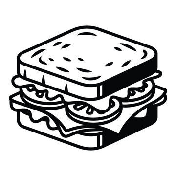 A simple black and white illustration of a stacked sandwich with visible ingredients silhouette