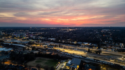 Fototapeta premium Sunset in Raleigh North Carolina with beautiful pink clouds 