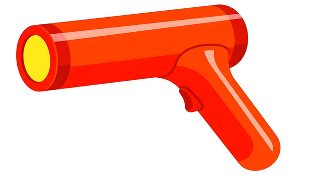 A vibrant orange toy gun with a yellow circle on the end, designed as a flat vector graphic