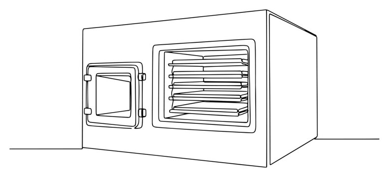 Industrial laboratory drying oven or electric furnace in minimal one line drawing style