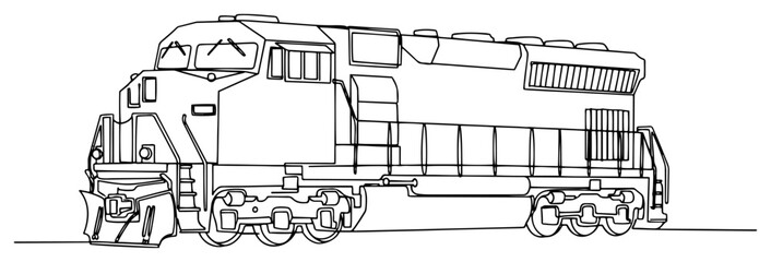 Heavy freight locomotive train engine for industrial railway transport in minimalist one line art style © Alicja