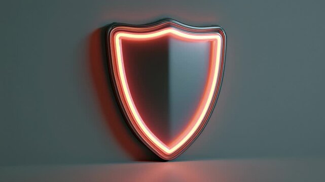 Glowing shield protection icon appears on gray surface showcasing modern design in bright colors