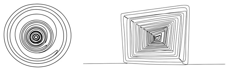 Minimalist continuous line drawing of circular and square spiral geometric shapes © Alicja