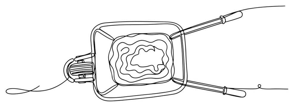 Top view of a construction wheelbarrow filled with cement drawn in continuous line style