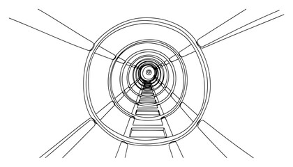 Continuous one line drawing of a circular industrial shaft with a ladder in perspective © Alicja