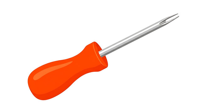 A vibrant orange handled screwdriver with a silver metal shaft and flathead tip, isolated on a white background.