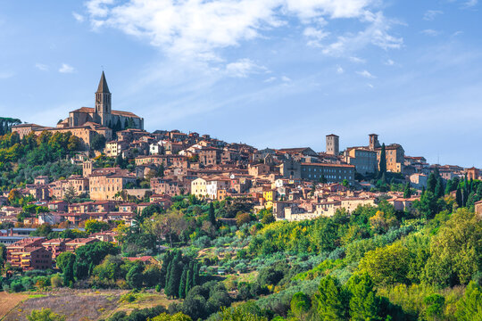 Todi Hill Town Skyline and San Fortunato Church, Umbria, Italy