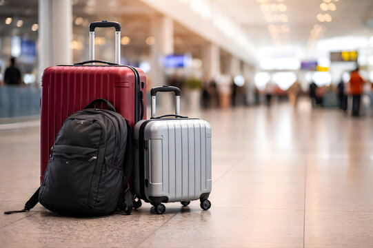 Maletas y mochila, equipaje en aeropuerto.