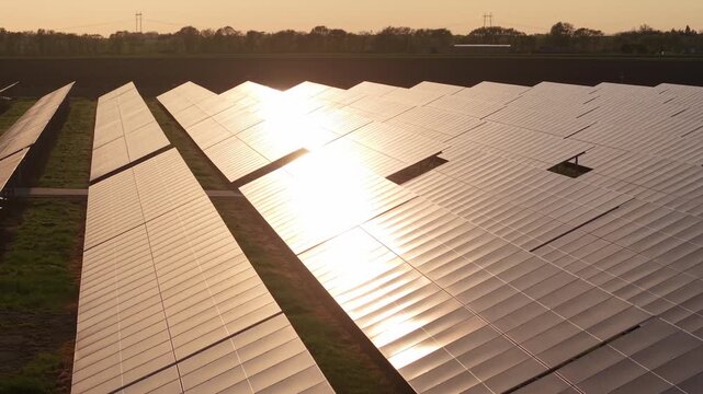 Large Solar Panel Field Aerial Drone Perspective Clean Energy Technology