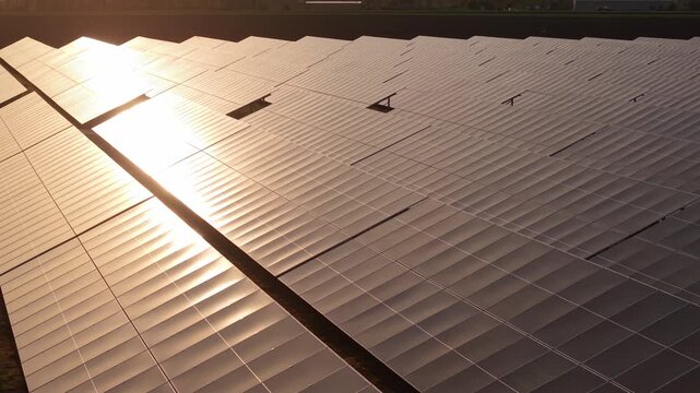 Solar Power Farm Drone Flyover Renewable Electricity Production Aerial