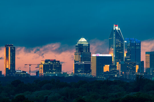 Glorious view of the Charlotte skyline at sunset
