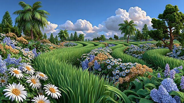 Fantasy nature landscape featuring lush green hills high resolution picture
