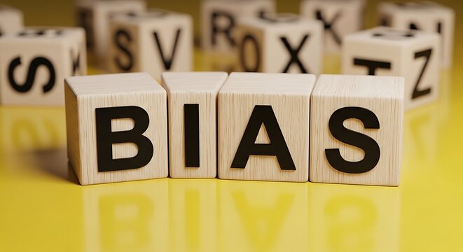 Bias written on wooden cubes for cognitive and media analysis concept