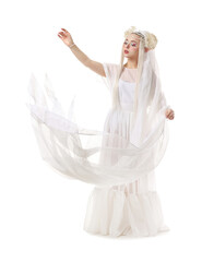 Obraz premium Portrait of beautiful elf girl on white background